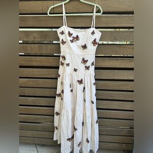 Agua Bendita Butterfly Embellished White Maxi Dress